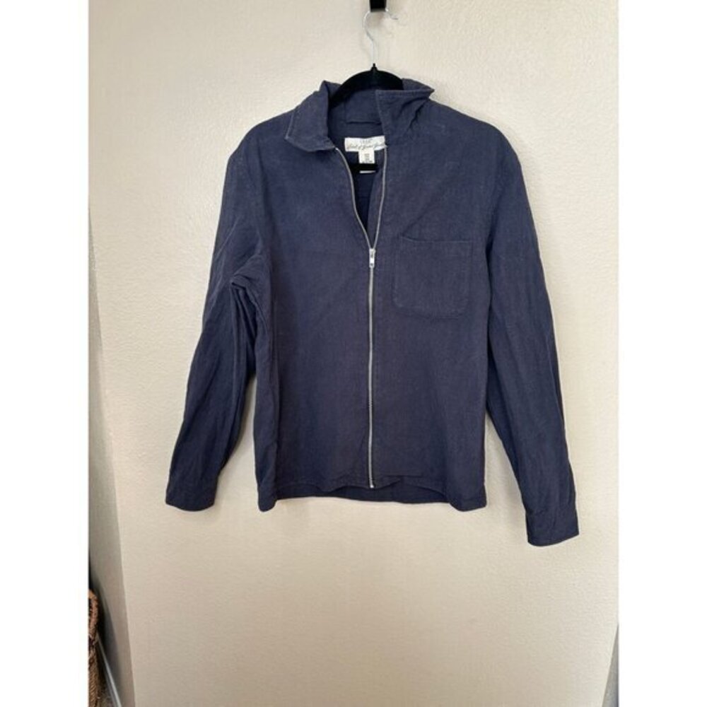 H&M LOGG‎ Men's Black Jacket Size M collared full zip linen pockets lightweight